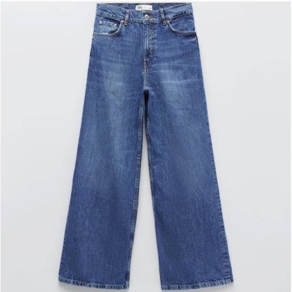 Zara Denim - Zara Trute High Rise Waist Wide Leg Skater Jean in 100% Cotton Denim